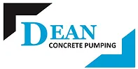 Logo of "Dean Concrete Pumping" with "Dean" in large blue font and "Concrete Pumping" in smaller black font underneath. The design includes black and blue angular corner accents on the top left and bottom right corners, respectively.